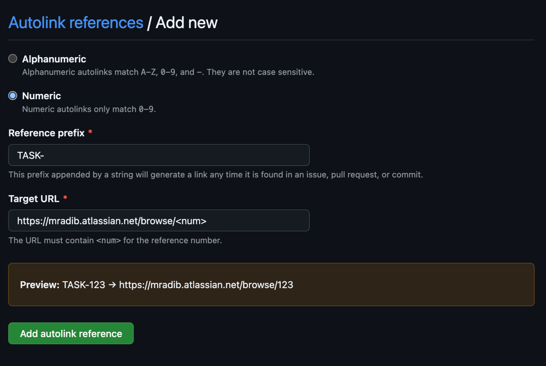 GitHub Add New Autolink Reference Preview