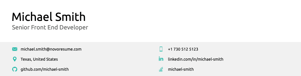 Resume contact section, example 3
