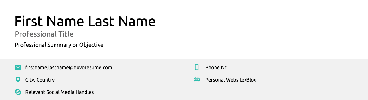 Resume contact section, example 4